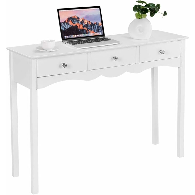 Costway - Schreibtisch mit 3 Schubladen, Konsolentisch, Schminktisch weiss, Computertisch fuer das Heimbuero