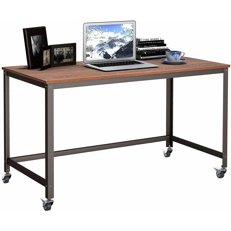 Costway - Schreibtisch rollbar, Computertisch mit stabilem Metallrahmen, Arbeitstisch mit 4 Raedern, Buerotisch, PC-Tisch, Bueromoebel fuers