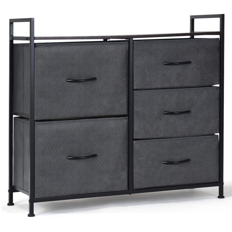 COSTWAY Schubladenkommode mit 5 Schubladen, Korbregal aus Stoff