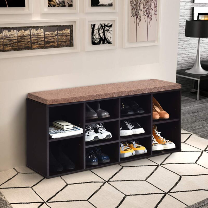COSTWAY Schuhbank mit Sitzflaeche, Schuhregal Holz, Schuhkommode
