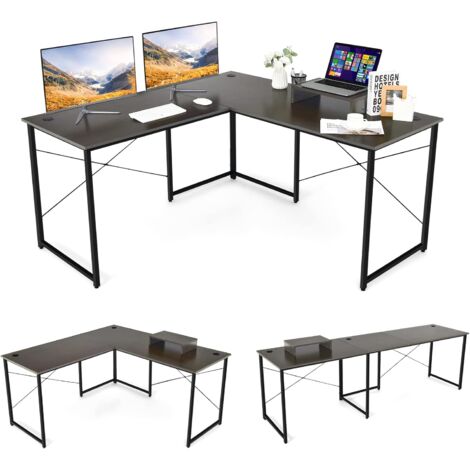 COSTWAY Scrivania Angolare per Computer con Supporto per Monitor, Scrivania Porta PC in Legno, Scrivania Salvaspazio e Moderna per Ufficio e Studio, 240 x 60 x 74 cm (Grigio)