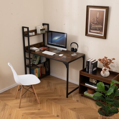 COSTWAY Scrivania con Libreria, 2 Prese di Corrente, 2 Porte USB Tipo-A e Tipo-C, Scrivania da Ufficio con 4 Ripiani, Scrivania per PC Salvaspazio, per Studio e Cameretta, 120 x 65 x 130 cm, Marrone