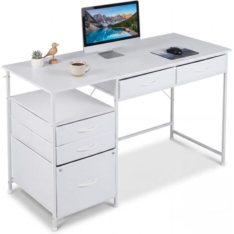 COSTWAY Scrivania per Computer 120 x 50 cm,Cassetti in Tessuto,per Ufficio e Studio,Bianco