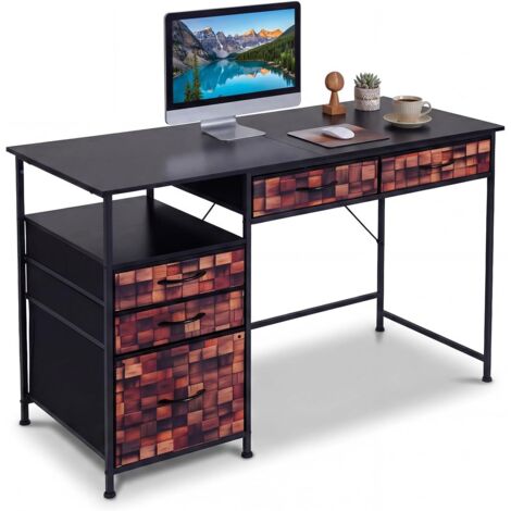 COSTWAY Scrivania per Computer 120 x 50 cm,Cassetti in Tessuto,per Ufficio e Studio,Marrone