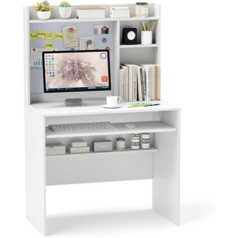 COSTWAY Scrivania per Computer Bianca, Scrivania con Lavagna Magnetica, Ripiani Regolabili e Vassoio per Tastiera, Scrivania Salvasapzio per Ufficio e Casa, 89 x 50 x 138 cm