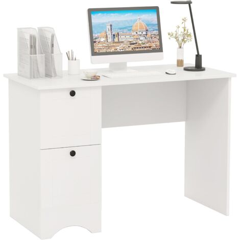 COSTWAY Scrivania per Computer con 2 Cassetti a Maniglia, Scrivania PC Salvaspazio Multifunzionale, Scrivania Gaming per Ufficio, Soggiorno, Camera da Letto e Studio, 109 x 50 x 75 cm (Bianco)