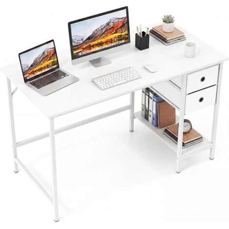 COSTWAY Scrivania per Computer,120x60x75 cm,Scrivania Ufficio con Cassetti,Legno e Metallo,Bianco
