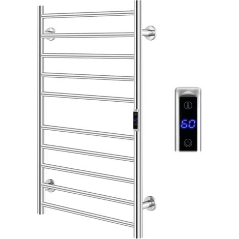 Costway – Sèche-serviette électrique 120W – Température 30-60°C – 10 barres en acier inoxydable – Minuterie 1-8h – Étanche mural avec protection surchauffe - LCD 30-60