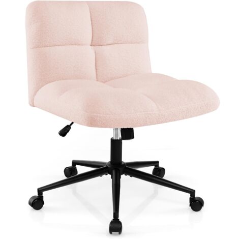 COSTWAY Sedia a Gambe Incrociate, Sedia da Ufficio con Ruote, con Seduta Riempita, Altezza Regolabile, Senza Braccioli, Portata 160 kg (Rosa)