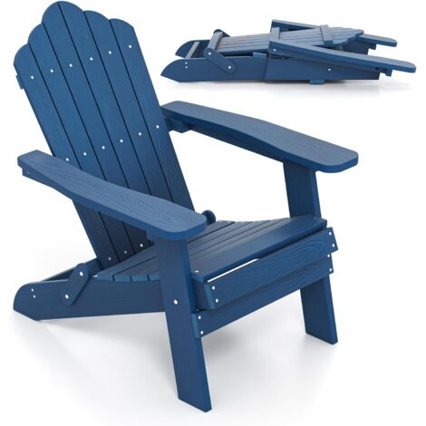 COSTWAY Sedia Adirondack Pieghevole da Giardino, Sedia da Patio in HIPS con Braccioli Larghi e Schienale Inclinato, Poltrona da Giardino in Legno, per Giardino Cortile, Portata 180 kg (Blu)