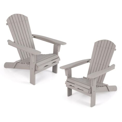 COSTWAY Sedia Adirondack Pieghevole, Sedia da Giardino in Legno di Abete, Poltrona Prendisole con Schienale Alto, Portata 180 kg, 89 x 71 x 94 cm (2, Grigio, 89 x 71 x 94 cm)