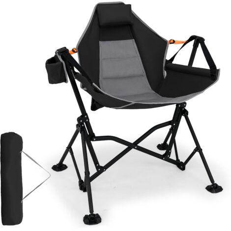 COSTWAY Sedia da Campeggio Amaca, Sedia a Dondolo Pieghevole con Portabicchieri, Schienale Regolabile, Poggiatesta, Sedile a Dondolo per Giardino, Patio, Prato, Portata 150 kg (Nero)