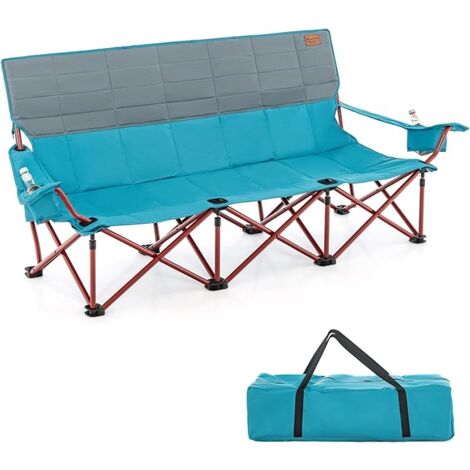 COSTWAY Sedia da Campeggio Pieghevole per 3 Persone, Poltrona da Spiaggia con 2 Portabicchieri, Imbottitura in Cotone e Borsa Portaoggetti, Sedia Portatile per Picnic Viaggi, Portata 450 kg (Blu Navy)