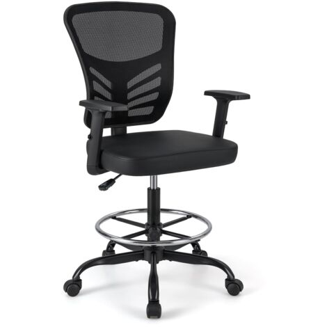 COSTWAY Sedia da Disegno Regolabile in Altezza, Girevole con Braccioli e Poggiapiedi Regolabili, Supporto Lombare, Sedia per Scrivania Alta per Ufficio e Studio, Portata 150 kg