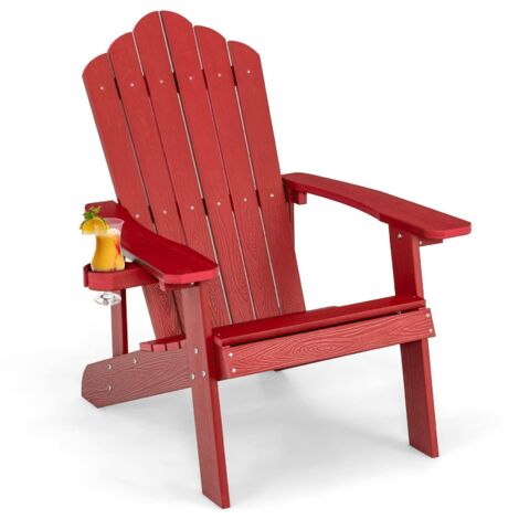 COSTWAY Sedia da Giardino Adirondack in HIPS, Sedia Adirondack con Portabicchieri, Poltrona da Esterno Resistente, per Giardino, Balcone, Piscina, Portata 150 kg (Rosso)