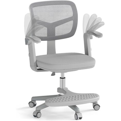 COSTWAY Sedia da scrivania per bambini, altezza seduta regolabile da 41 a 52 cm Sedia da scrivania per bambini con braccioli e poggiapiedi ribaltabili, sedia girevole per bambini con rotelle, sedia da