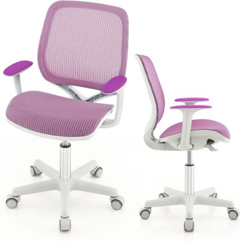 COSTWAY Sedia da Scrivania per Bambini, Sedia Girevole per Computer con Altezza Regolabile, Ruote con Freno, Braccioli Morbidi, Sedia Ergonomica per Bambini 6-15 Anni (Viola)