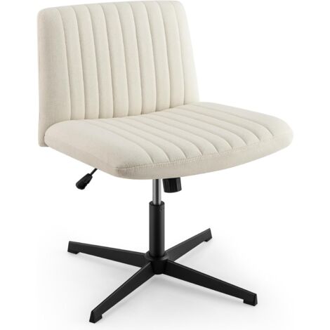 COSTWAY Sedia da Ufficio con Gambe Incrociate Senza Ruote, Sedia da Scrivania con Sedile Imbottito Ampio, Sedia Girevole 120°, Altezza Regolabile, Portata 150 kg (Beige)