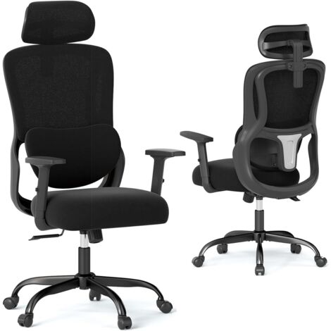 COSTWAY Sedia da Ufficio Ergonomica con Poggiatesta, Sedia da Scrivania con Schienale Regolabile, Supporto Lombare e Braccioli, Sedia da Lavoro Girevole per Computer per Casa, Ufficio e Studio