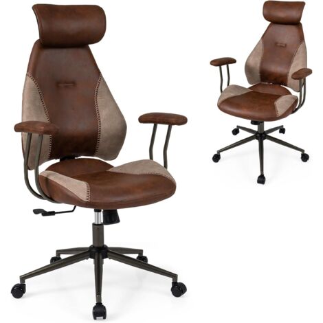COSTWAY Sedia da Ufficio Ergonomica, Poggiatesta, Regolabile, Portata 150 kg，Marrone