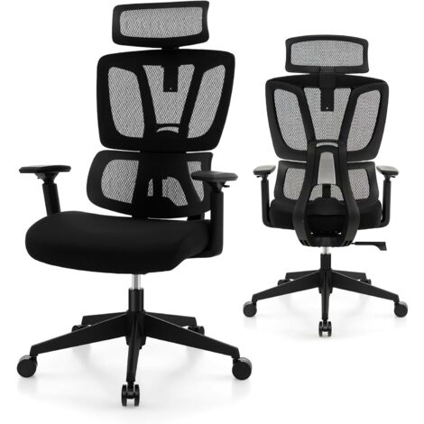 COSTWAY Sedia da Ufficio Ergonomica, Sedia da Scrivania Regolabile e Inclinabile, Sedia Girevole in Rete Traspirante, con Poggiatesta e Braccioli Regolabili, 72 x 72 x 117-126,5 cm