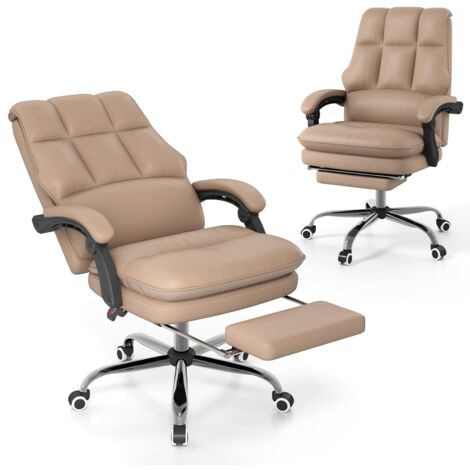 COSTWAY Sedia da Ufficio Ergonomica, Sedia per Computer con Sedile Girevole Regolabile, Schienale Reclinabile, Braccioli Collegati e Poggiapiedi Retrattile, Portata 136 kg