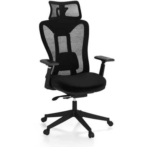 COSTWAY Sedia Ergonomica da Ufficio in Rete con Supporto Lombare Regolabile, Poggiatesta e Braccioli, Schienale Inclinabile, Sedia da Scrivania Girevole Regolabile in Altezza, Portata 150 kg