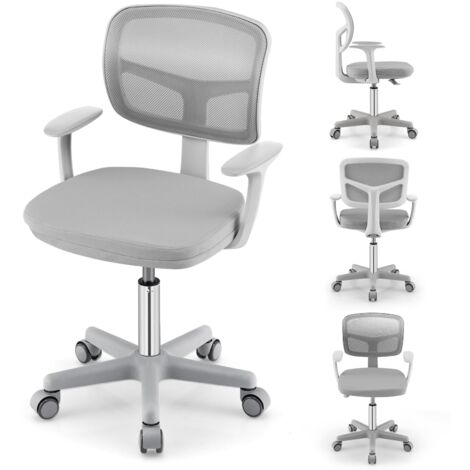 COSTWAY Sedia per Scrivania per Bambini, Sedia per Computer con Altezza Regolabile, Ruote con Freni, Sedile Girevole a Rete, Mobile Ergonomica per Bambini 3-10 Anni (Grigio)
