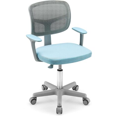 COSTWAY Sedia per Scrivania per Bambini, Sedia per Computer per Bambini con Altezza Regolabile, Ruote con Freni, Sedile Girevole a Rete, Sedia Ergonomica per Bambini 3-10 Anni (Blu)