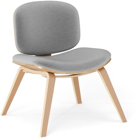 COSTWAY Sedia Relax con Schienale Curvo e Sedile Imbottito, Sedia Laterale con Struttura in Legno, senza Braccioli, per Sala da Pranzo, Soggiorno, Ufficio, Portata 136 kg (Naturale+Grigio)
