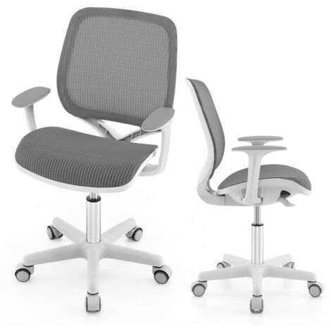 COSTWAY Sedia Scrivania per Bambini con Altezza Regolabile 80-92 cm, Sedia da Uffcio Piccola con Ruote con Freno e Braccioli Morbidi, Mobile Ergonomica per Bambini 6-15 Anni (Grigio)