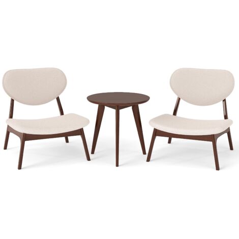 COSTWAY Sedie in Set di 2 con Tavolino, Sedie Relax da Salotto Imbottite in Tessuto di Velluto di Pecora con Struttura in Legno Massello, Poltrona Ergonomica da Lettura per Soggiorno (Beige)