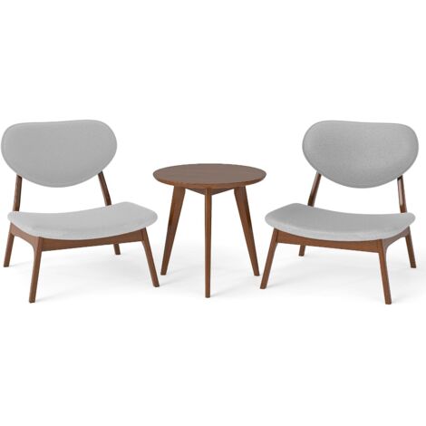 COSTWAY Sedie in Set di 2 con Tavolino, Sedie Relax da Salotto Imbottite in Tessuto di Velluto di Pecora con Struttura in Legno Massello, Poltrona Ergonomica da Lettura per Soggiorno (Grigio)