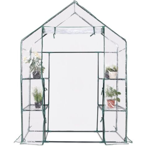 COSTWAY Serre de Jardin avec 4 Étagères, Cadre en Fer, Bâche Résistante et Imperméable, 143 x 73 x 195 cm