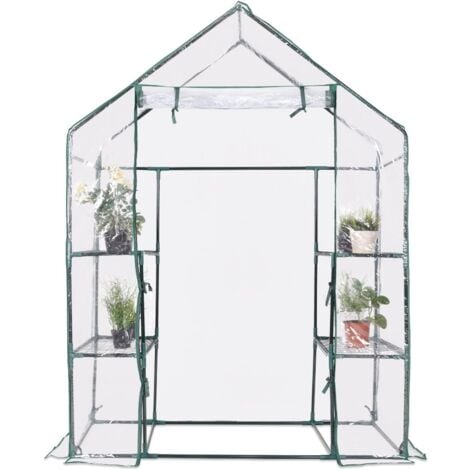 COSTWAY Serre de Jardin avec 4 Étagères, Cadre en Fer, Bâche Résistante et Imperméable, 143 x 73 x 195 cm