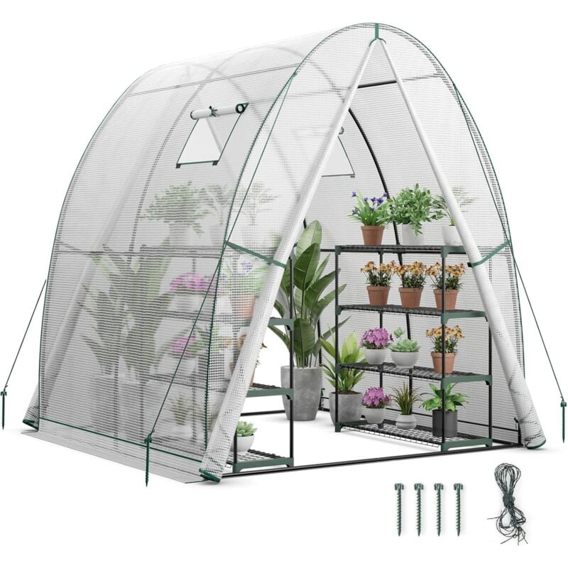 Serre de Jardin avec Housse en pe Résistante aux Intempéries, Serre Tunnel avec Fenêtre Moustiquaires Enroulable 2 Portes Zippées Pochette Latérale,