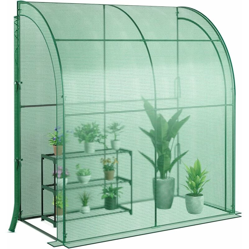 Serre de Jardin en pe avec Étagère à Plantes 3 Niveaux, Serre à Tomates Imperméable Construction en Acier 198,5x98x215cm avec 2 Portes à Fermeture