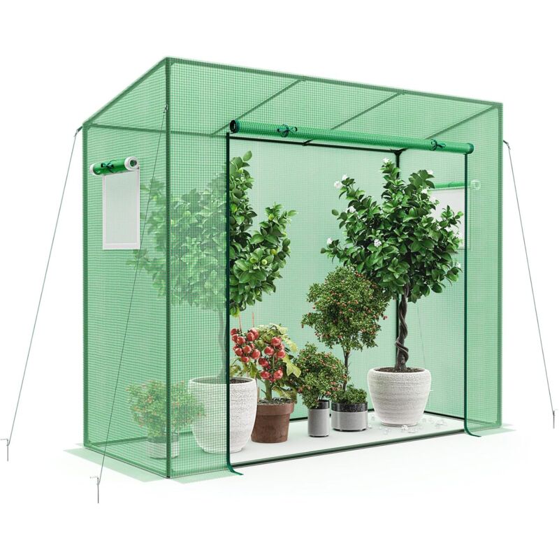 Serre de Jardin Extérieure avec Housse en pe, Mini Serre de Plain-Pied avec Cadre en Métal Porte à Fermeture Eclair Enroulable Fenêtres à