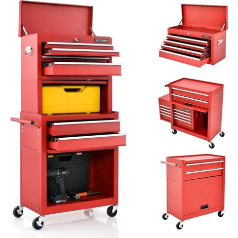 Costway – Servante d'atelier roulante 6 tiroirs – Coffre à outils amovible – Armoire de rangement verrouillable – Capacité 90 kg – Dimensions 61,5 x 33 x 132 cm