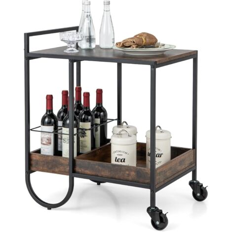 COSTWAY Servierwagen, feststellbarer Barwagen mit Rollen, Rollwagen, Weinwagen, Küchenregal für Küche, Esszimmer, Wohnzimmer, Industrie-Design, 60 x 43,5 x 73 cm