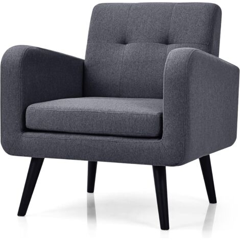 COSTWAY Sessel, Ohrensessel mit Armlehnen, Lesesessel mit Beinen aus massivem Gummiholz, Fernsehsessel, Polstersessel für Wohnzimmer, Schlafzimmer (Grau)