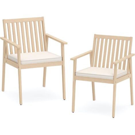 COSTWAY Set 2 Sedie da Giardino, Poltrone in Legno di Acacia per Esterno, con Cuscino, per Giardino Patio Cortile, Portata 180 kg, 64 x 59 x 86 cm (Naturale)