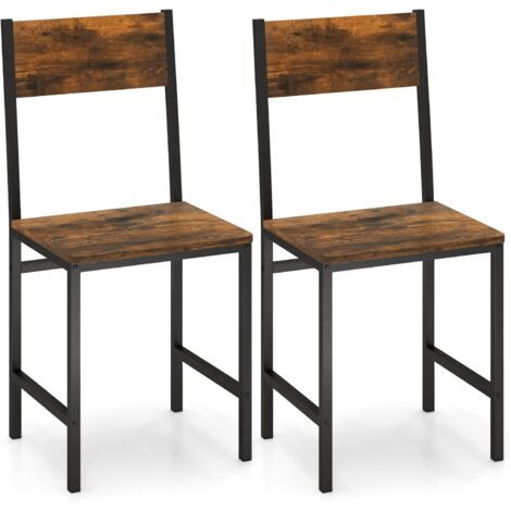 COSTWAY Set 2 Sedie Sala da Pranzo 44 x 40 x 87cm, Sedie Industriali con Gambe in Metallo, Venatura del Legno Rustico e Schienale Inclinato per Cucina, Soggiorno e Ristorante, Marrone e Nero