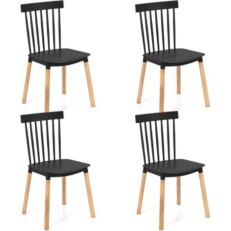 COSTWAY Set 4 Sedie da Pranzo Windsor 51,5 x 48 x 83 cm, Sedie da Cucina Moderno con Schienale a Spindle e Sedili Curvati, Gambe in Faggio e Punte Antiscivolo (Nero)