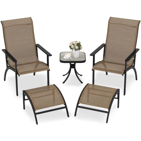 COSTWAY Set 5 Pezzi Tavolino e Sedia da Giardino, Set Mobile da Esterno con Tavolino Laterale e Sedia Adirondack, Set di Mobili da Conversazione per Patio, Veranda, Giardino