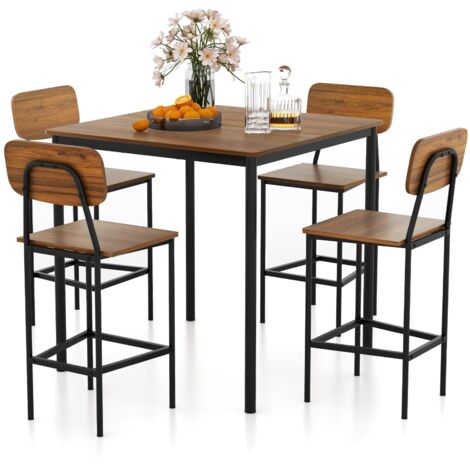 COSTWAY Set 5 Pezzi Tavolo da Pranzo, 1 Tavolo Rettangolare e 4 Sedie con Poggiapiedi, Set di Tavolo da Pranzo Salvaspazio per Casa Ristorante Bar (Noce)