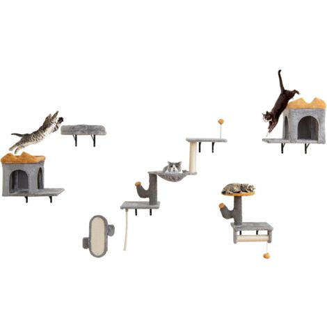 COSTWAY Set Albero per Gatti da Parete, Set Albero Tiragraffi Salvaspazio con Piattaforme, 2 Comode Cuccie, 1 Letto Comodo e 1 Tavola Graffio, Centro Attività per Gattini per Soggiorno