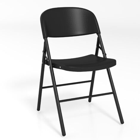 COSTWAY Set da 6 Sedie Pieghevoli in Plastica, Sedie Pieghevoli con Schienale e Struttura in Metallo, Sedie da Pranzo Portatili per Matrimonio e Festa, Portata 150 kg (Nero)