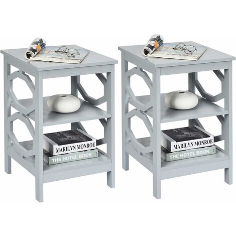 COSTWAY Set de 2 Mesita de Noche 3 Niveles Mesa Auxiliar Mesilla de Noche 40x40x61centímetros para Sala de Estar Dormitorio Sofá (Gris)