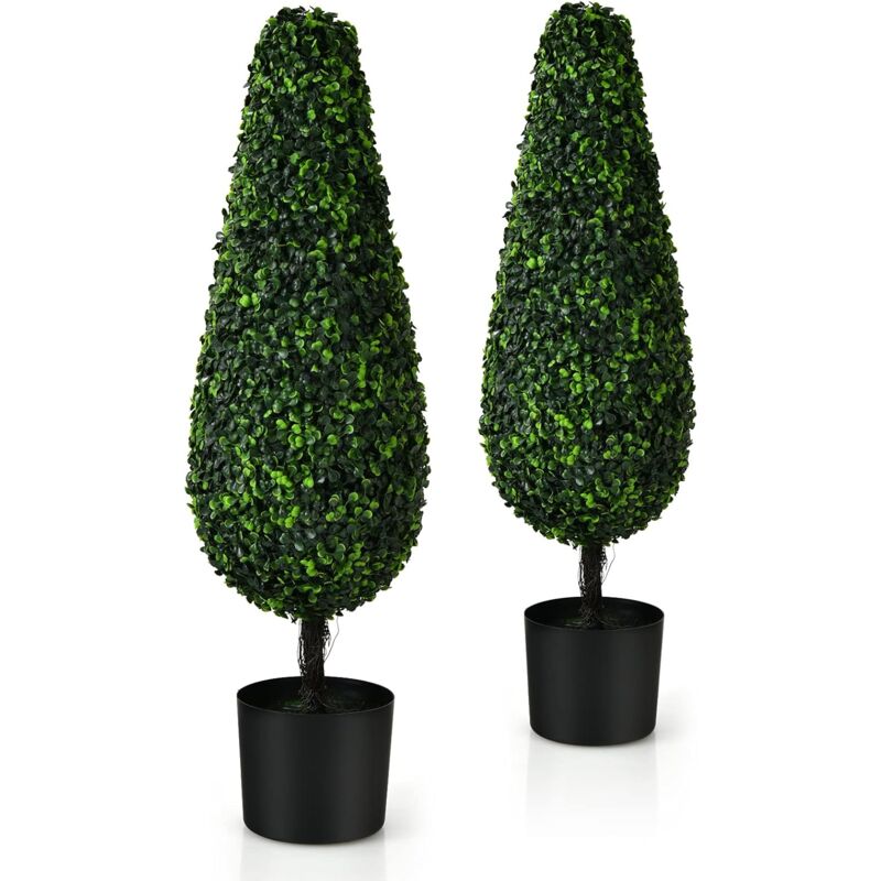 

COSTWAY Set de 2 Árboles Topiarios Artificiales de Torre con Maceta, Plantas Falsas Decorativas Boj Odorata Falsa en Maceta sin Manutención